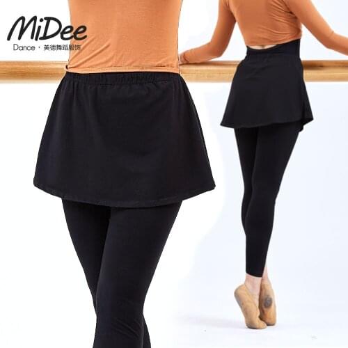 MiDee Women Leggings Skirt for Modern Ballet Dance Cropped Capris Black A-Line Pantskirt Adult Leotard Classical Dance Wear Girl
