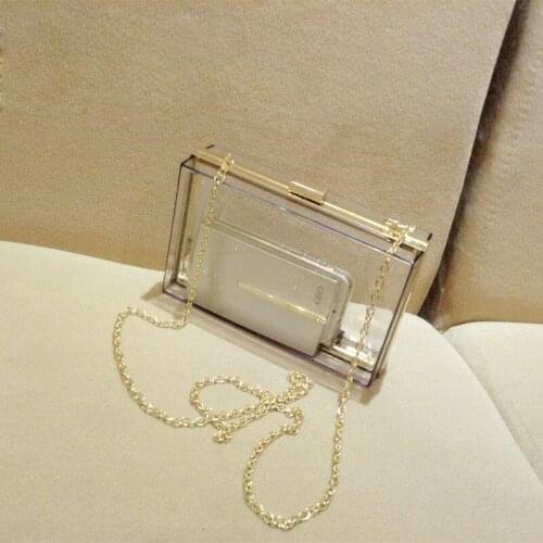 Women Transparent Lace Acrylic Perspex Clutch Clear Purse Evening Bag Handbag