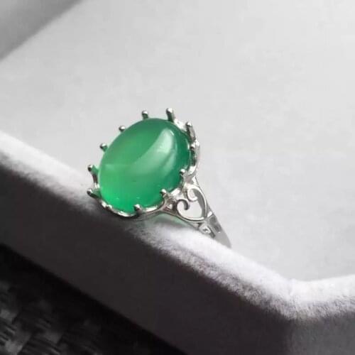 Big sale classic natural green chalcedony gem ring women jewelry real 925 silver anniversary gift oval gem good color girl gift