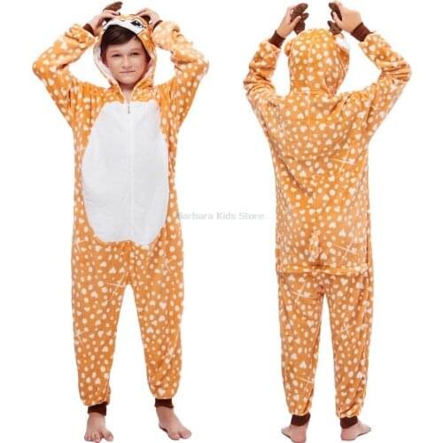 Flannel Warm Pajamas Kids Animal Deer Unicorn Kigurumi for Boy Girl Sleepwear Children Tiger Jumpsuit Kids Oneises for 8 10 12T
