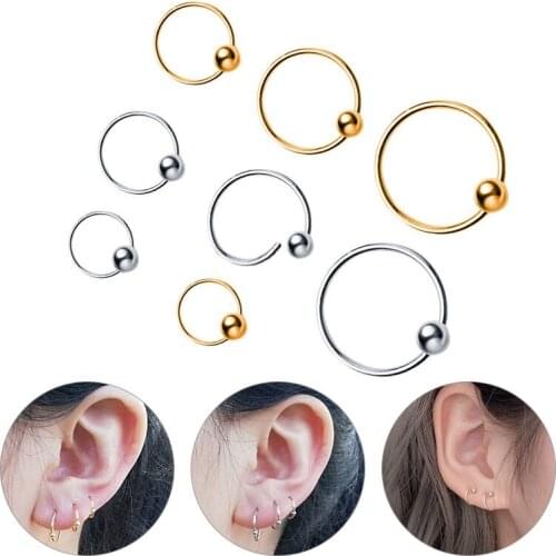 1PCS Nose Circle Hoop Earrings Black Stainless Steel Ball Bead Ring Ear Fashion Helix Cartilage Piercing