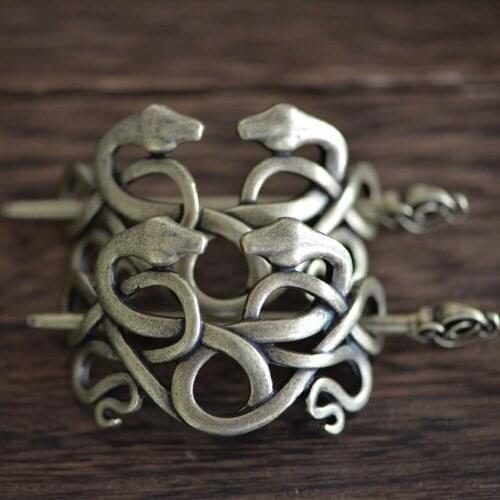 Langhong 10pcs Retro Animal Double Snake Head Hair Clip New Viking Hairpin For Women Cosplay Party Jewelry