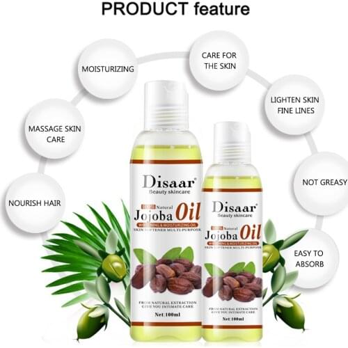 Disaar 100% Natural Organic Jojoba Oil Massage Skin Care Relieve Stress Relaxing Moisturizing brighten Tone Essential Oil 100ml