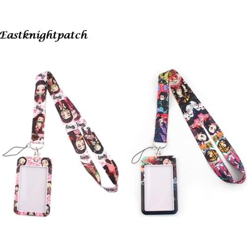 12pcs/lot E2698 Anime Lanyard Keychain keys Badge ID Mobile Phone Rope Neck Straps With Card Holder Cover