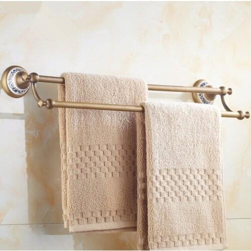 24",60cm)Bathroom accessories ,Brass Material Double Towel Bar &Towel Rack / Antique Brass Finish Vintage Style ceramics Design