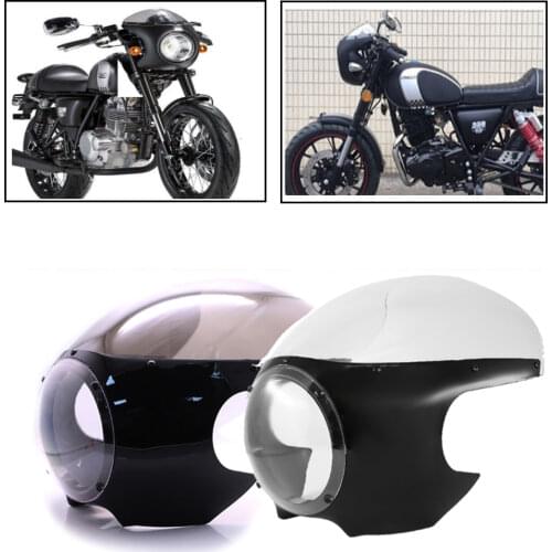 5 3/4" Glossy Black Cafe Racer Headlight Fairing Cowl Mask Transparent Smoke For Sportster 883 1200 XL883 XL1200 Dyna