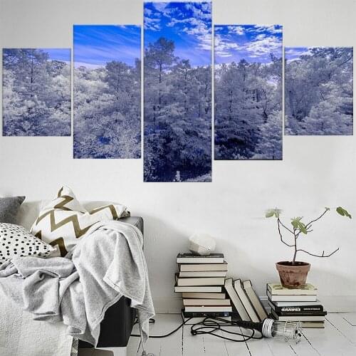 5 Pieces Wall Art Canvas Painting Landscape Poster Snow Mountain Tree Modern Home Living Room Modular Pictures For Decoration