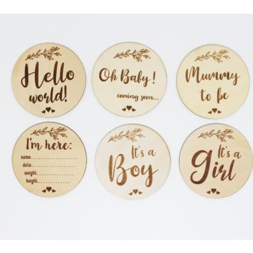 6pcs /set Wooden Baby Recording Card Hand Crafted Circles Baby Monthly Milestone Cards