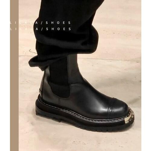 Rivet Martin Boots Womens Shoes Autumn Winter 2021 Thick-soled Carved Broch Short Boots Elastic Band Chelsea Motorcycle Boots