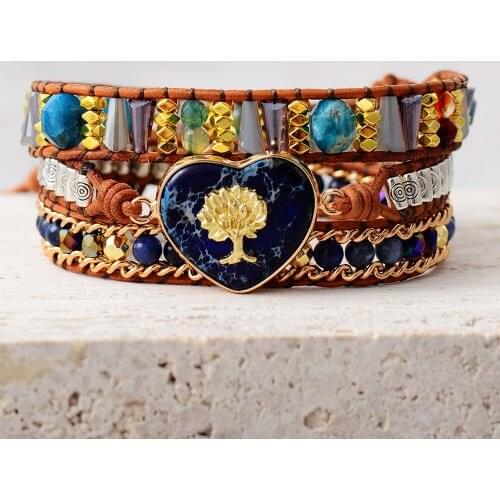 Spiritual Tree of Life Heart Charm Leather Wrap Bracelets Layered Boho Bracelet Handmade Teen girls Jewelry Bijoux Wholesale