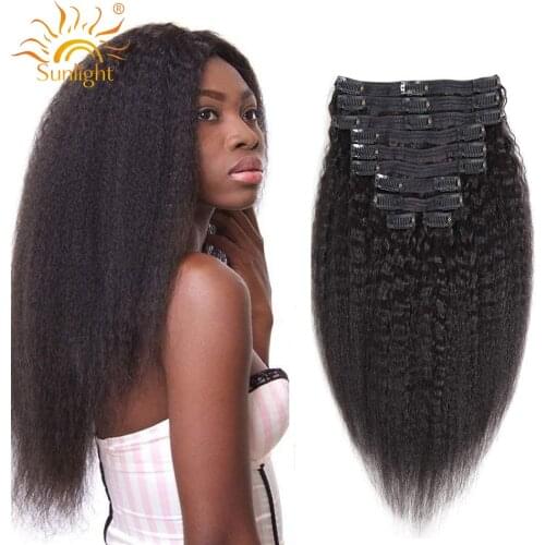 Brazilian Remy Kinky Straight Hair Clip In Human Hair Extensions Natural Color 8Pieces/Sets Full Head Kinky Coarse Yaki 120G