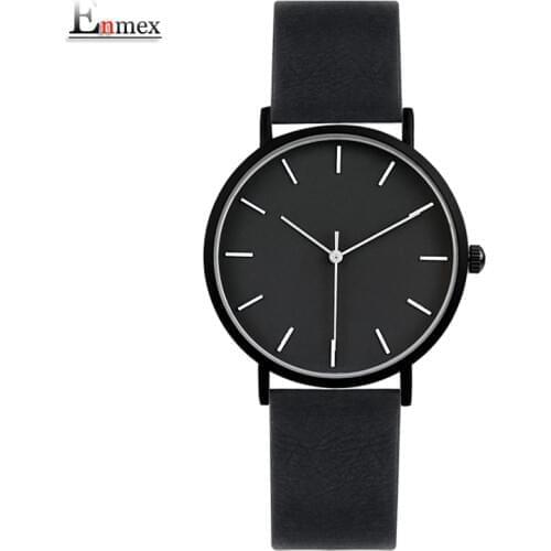 Enmex cool style lady wristwatch Brief vogue simple stylish Black and white face Matte texture quartz clock fashion watch