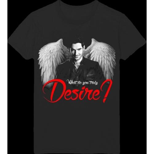 LUCIFER MORNINGSTAR WHAT DO YOU TRULY DESIRE TOM ELLIS PH705 UNISEX BLACK TEE Cool Casual pride t shirt men Unisex Fashion(1)