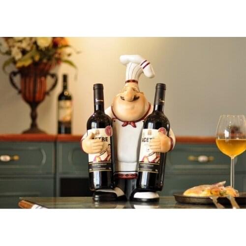[Decor] Chef Statue Wine Bottle Stand Decorative Cook Wine Holder Barware Utensil Tableware Ornament Craft Furnishing