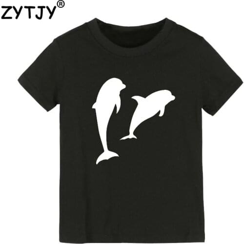 Double Dolphin Letters Print Kids tshirt Boy Girl t shirt For Children Toddler Clothes Funny Top Tees Drop Ship Y-18