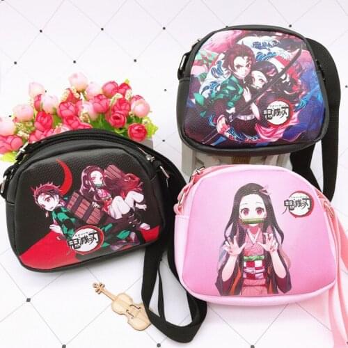 For Demon Slayer Anime Fashion Bag Childrens Shoulder Bag Cartoon PU Storage Bag Girls Boys Backpacks