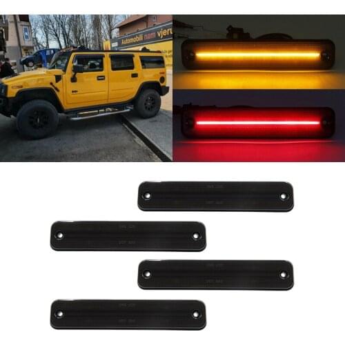 For Hummer H2 2003-2009 Smoked Front Rear Led Side Marker Light Kit Amber Red 4PCs Auto Turn Signal Lamp