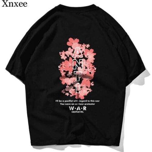 Unisex Cherry Blossom Print Oversize t Shirt Men Streetwear Flower Harajuku Half Sleeve Cotton Loose Hiphop Women Couple Tops