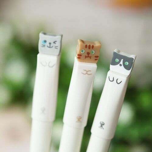 3pcs Lovely Cat Gel Pen 0.38mm Kawaii Printing Black Color Ink Pens Stationery Office Accessories School Writing Supplies H6533