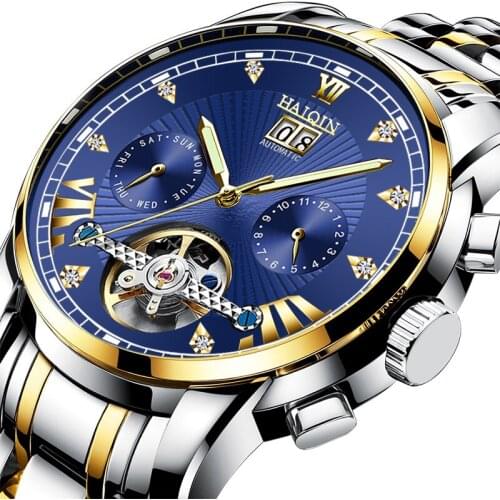 HAIQIN Mechanical Gold Stainless Steel Men Watch Luxury Brand Waterproof Watch Men New Automatic Men Wristwatches Reloj hombres