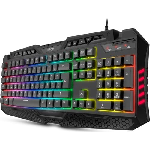 KROM Kyra membrane gaming keyboard, en layout, anti-ghosting N-19, WASD function, RGB Rainbow with 9 effects, USB