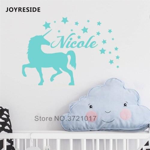 JOYRESIDE Unicorn Pattern Personalized Baby Names Wall Decals Home Children Rooms Sweet Decor Art Vinyl Design Wall Stickes M149