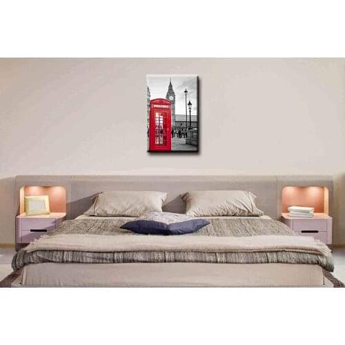 City Landscape Paintings Wall Art Decor a Traditional Red Phone Booth in London With the Big Ben in a Black Drop shipping