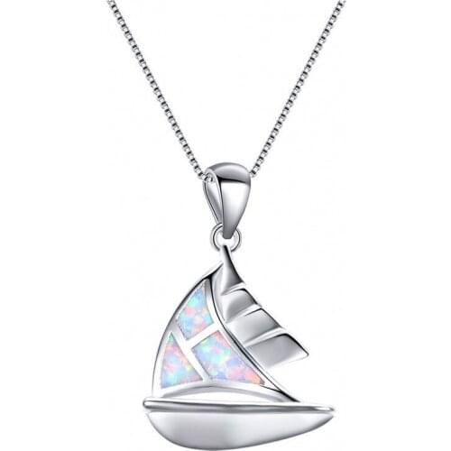 Fashion Vintage Boat Shape Pendant Necklace Statement Bohemian Fire Opal Pendant Jewelry For Women Accessories Gift