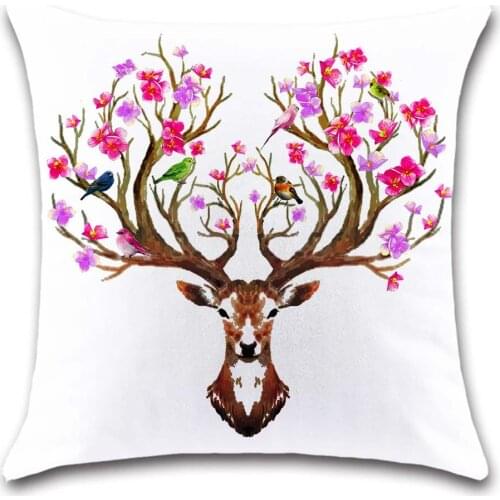 Cartoon Deer flowers Nordic decorative painting Cushion Cover chair Home sofa shop seat friend kids bedroom gift pillowcase