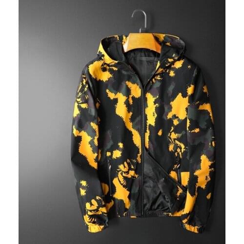 Trendy brand mens camouflage cool color printing hooded jacket mens trendy fashion handsome