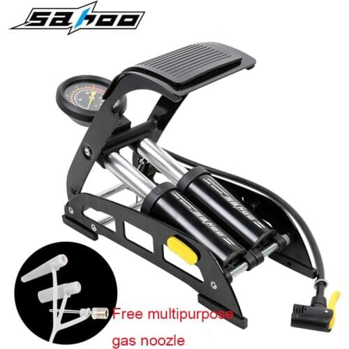 SAHOO Bicycle MTB Bike Aluminum Alloy Foot Air Pump Portable High-Pressure Double Cylinder Pump For Bicycle Motorcycle Car Tire