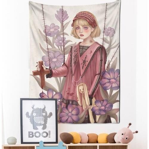 Mandela Dark Girl Wall Hanging Witchcraft Psychedelic India Hippie Doll Illustration Cartoon Wall Tapestry Blanket Kawaii Room