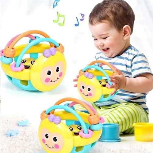 Baby Toys 0-12 Month Cartoon Bee Hand Bell Hand Knocking Rattle Dumbbell Early Educational Toy For Kid