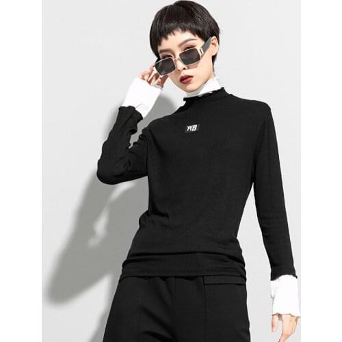 NYFS Black Stand-up collar T shirt Camo Women Tops Fashion New Pullover High elasticity Tee Blusas Camisa Mujer