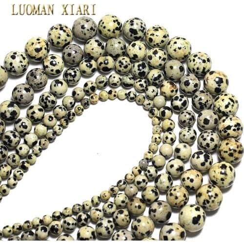 Wholesale Natural Dot Dalmatian Round Stone Beads For Jewelry Making DIY Bracelet Necklace 4mm 6mm 8mm 10mm 12mm Strand 15.5