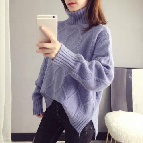 Autumn Winter Plus Velvet Thicken Pullover Women Twist Knitted Warm Sweaters Ladies Tops Women Loose Turtleneck Sweater