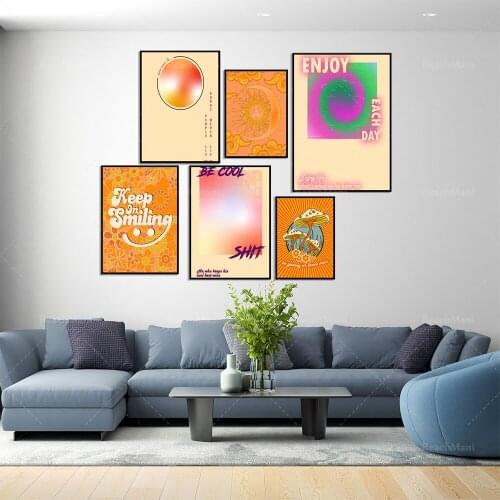 Halo posters, gradient art, mindfulness quotes, beautiful room retro psychedelic posters, sun and moon, mushroom wall decoration