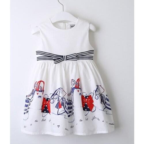 Girls Dresses 2020 Spring New Childrens Wear Girls Sweet Striped Bow Painted Round Neck Sleeveless Vest Dress