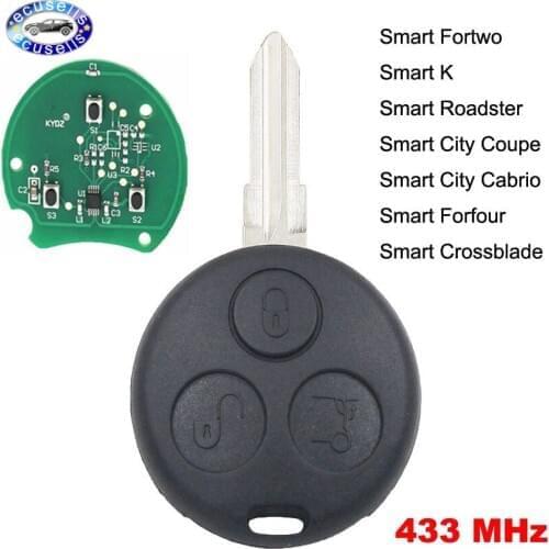 Full Key For Benz Smart Fortwo City Roadster Forfour Crossblade Remote Fob Key 3 Button with Blade 434mhz