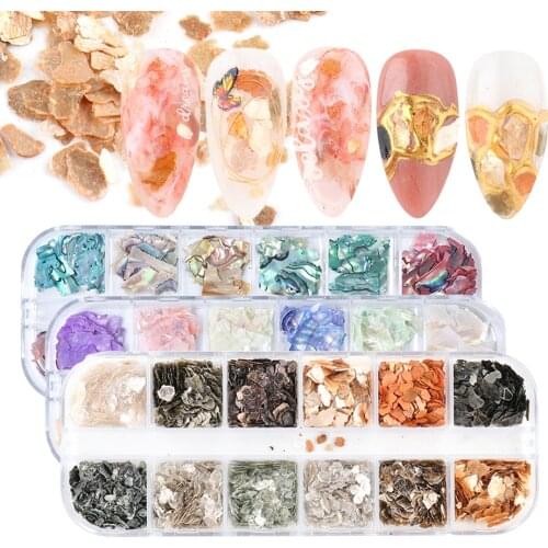 12Grids Irregular Abalone Shell Natural Rhinestone 3D Gradient Marble Stone Mica Slice Gem DIY Manicure Paillette Flakes NLYM