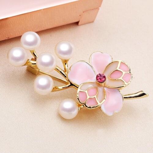Pink Flower Brooch Pin Mountings Base Findings Accessories Jewelry Settings Parts for Pearls Beads Jade Crystals Agate Coral