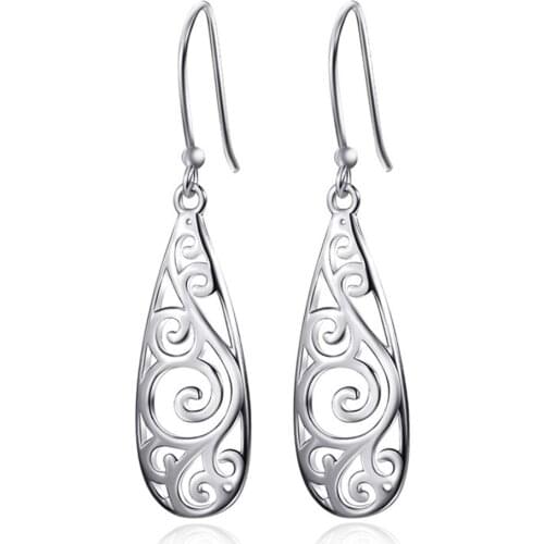 Sinya 925 Sterling Silver Filigree Teardrop Hoop Earrings for mother wife girl women brithday 2016 hot sale