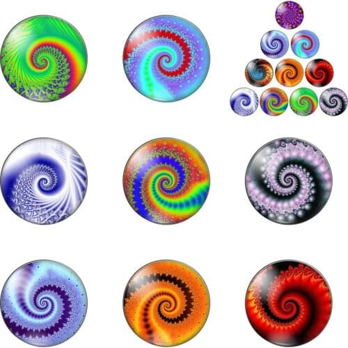 Blue Coloful Spiral Fractal Round Photo Glass Cabochon Demo Flat Back Making Findings Handmade DIY Accessories