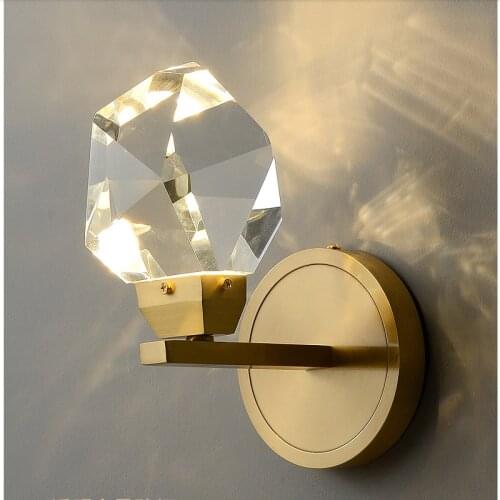 Modern Copper Large Crystal Wall Lamp Classical Living Room Bedroom Fashion Nordic Light TV Bedside Sconce Indoor Lantern