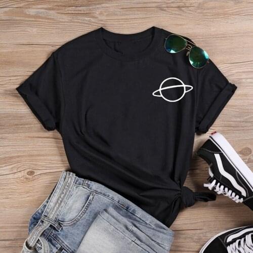 Planet Funny T Shirt Women O-neck Short Sleeve Tshirt Women Casual Tee Shirt Femme Tshirts Cotton Women Black & White