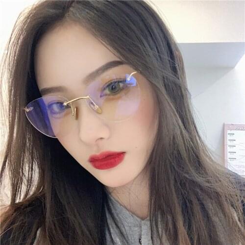 Vazrobe Cat Eye Glasses Women Fashion Eyeglasses Frames Anti Blue Computer Spectacles Rimless Nerd Eyewear