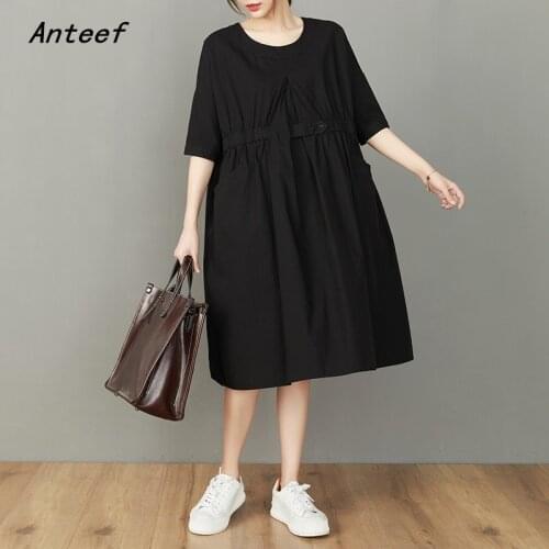 Short sleeve cotton vintage dresses for women casual loose midi woman summer dress elegant clothes 2021