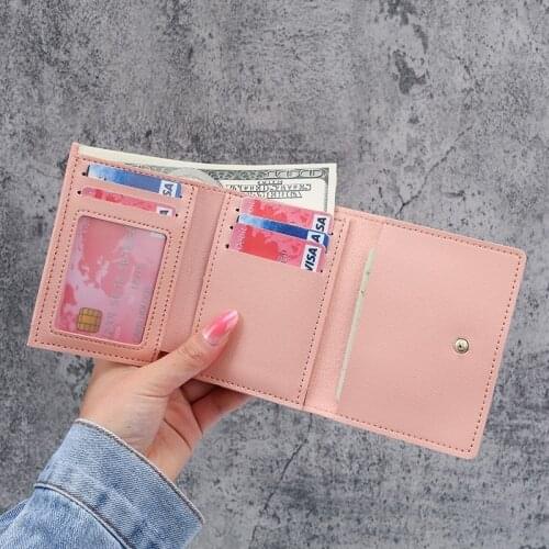 Wallet Women 2021 Lady Short Women Wallets Red Color Mini Money Purses Small Fold PU Leather Female Coin Purse Card Holders