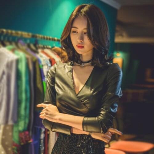 Women suit Office Bandage Party Sexy Bodycon Vintage Vestidos Dress fashion V-Neck Pu leather tops and Midi skirt 2 piece set