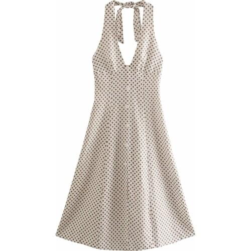 New Summer Dress Women Polka Dot Backless Elegant Casual Vogue Chic Lady Vintage Woman Halter Sundress
